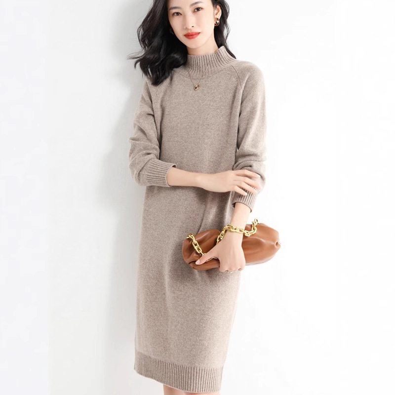 2024 Long Knee Sweater Dress Women's Half-turtleneck Warm Knitted Mid-length Base dress Autumn and Winter Soft Waxy 2024 Long Knee Sweater Dress Women's Half-turtleneck Warm Knitted Mid-length Base dress Autumn and Winter Soft Waxy
