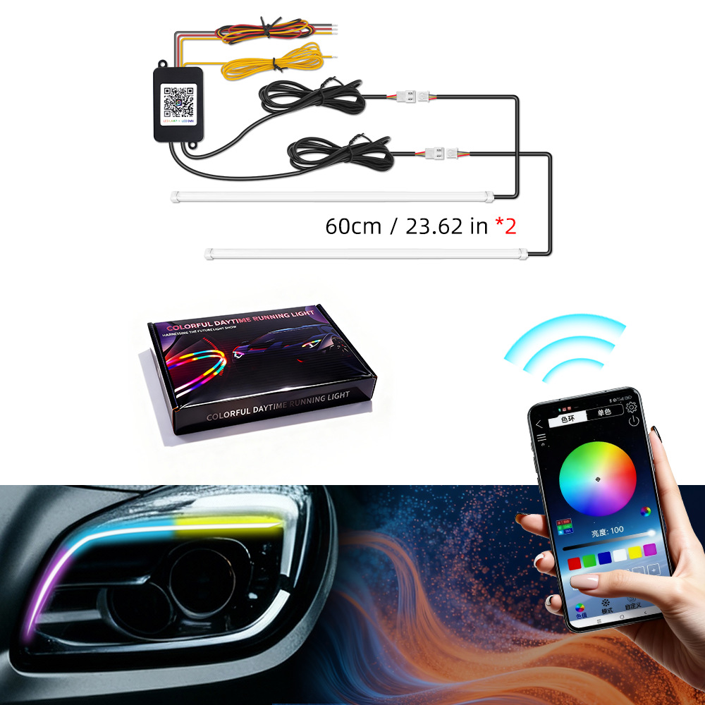 Lámparas delanteras LED del automóvil arrancan escaneando luz diurna de guía de color iluminada de doble color correa de flujo de dirección luz de conducción
