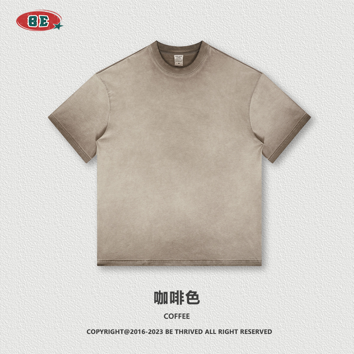 BE ropa de hombre American retro dopamina cuello redondo algodón de manga corta marca de moda juvenil lavado degradado ropa de manga corta hombres