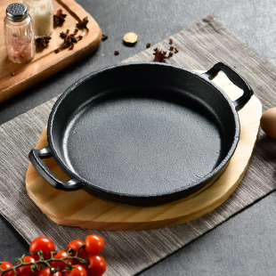 Commercial Iron Plate Plate Thickened Round Cast Iron Grill Plate Steak Plate Uncoated Korean Household Induction Cooker Grill Pot