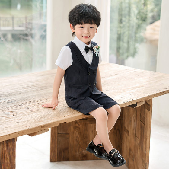 Boys Dress Summer New Handsome Striped Vest Two-piece Set Baby One-year-old British Host Performance Dress Set