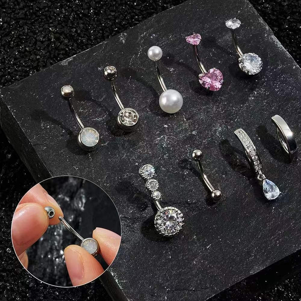 Set di 9 pezzi multicolore transfrontalieri per ombelico, anelli per ombelico alla moda, gioielli per piercing all'ingrosso_voghion.com