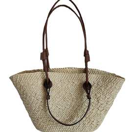 新款单丝斜编包 大容量女士斜挎托特包 立体花型沙滩草编包