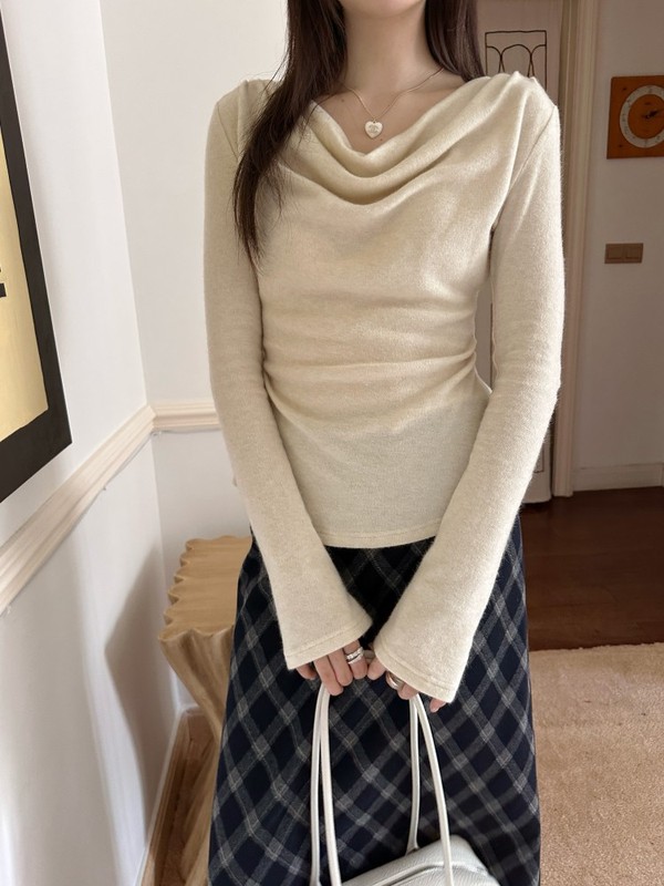DIGM | 2025秋冬极简优雅气质荡领软糯高弹修身针织衫女A09268|undefined