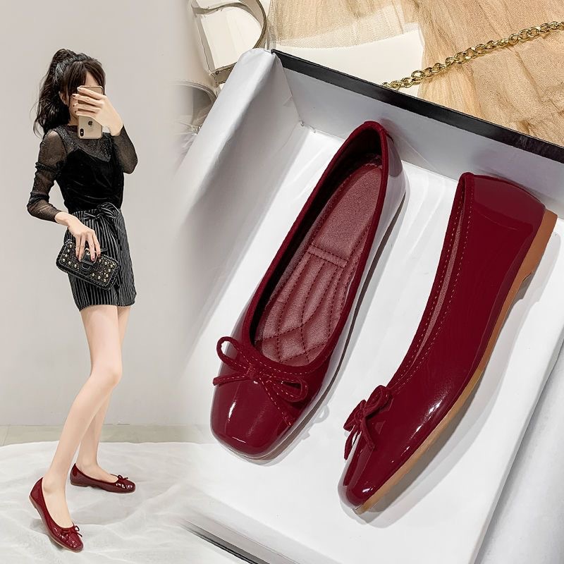 Universal casual ballet shoes square toe low-cut flat with bow