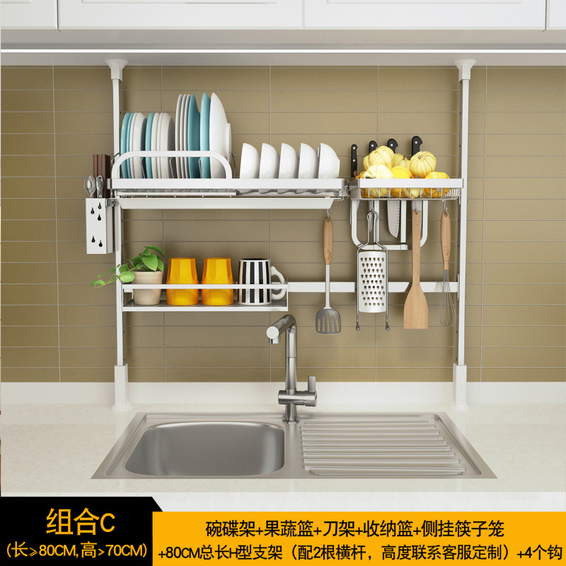 キッチン収納ラック、穴あけ不要、伸縮式窓枠ハンガー、収納ラック、水切りラック、ポットラック