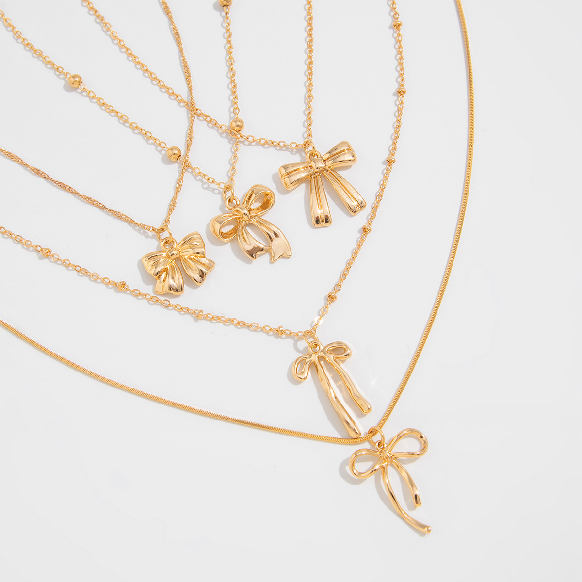 All Seasons Season Retro Classic Style Bow Knot Alloy Metal Cable Chain Lobster Trigger Clasp Closure Pendant Necklaces Wholesale