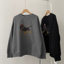 太空棉小狗印花套头长袖卫衣女2025秋冬新款宽松百搭休闲外套上衣