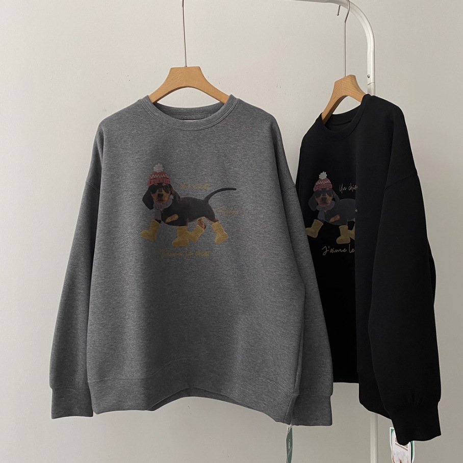 太空棉小狗印花套头长袖卫衣女2025秋冬新款宽松百搭休闲外套上衣