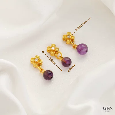 DIY jewelry accessories, Zərgərlik ara hissələri - gold-natural-amethyst-four-petal-peach-blossom-pendant-1-piece