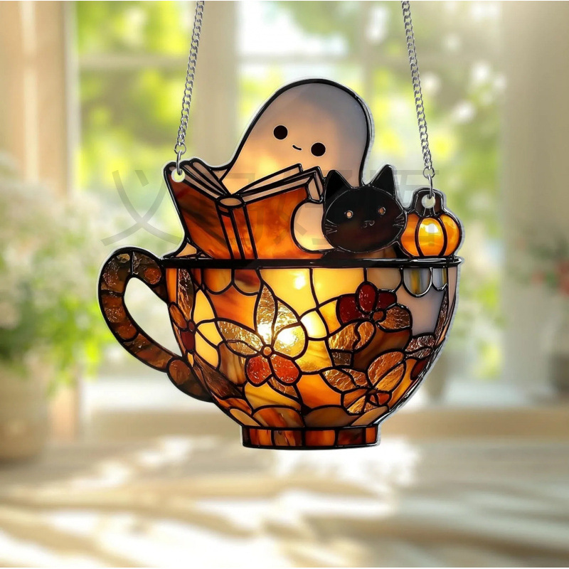 Ghost Reading Book Suncatcher Hanging Decor|undefined