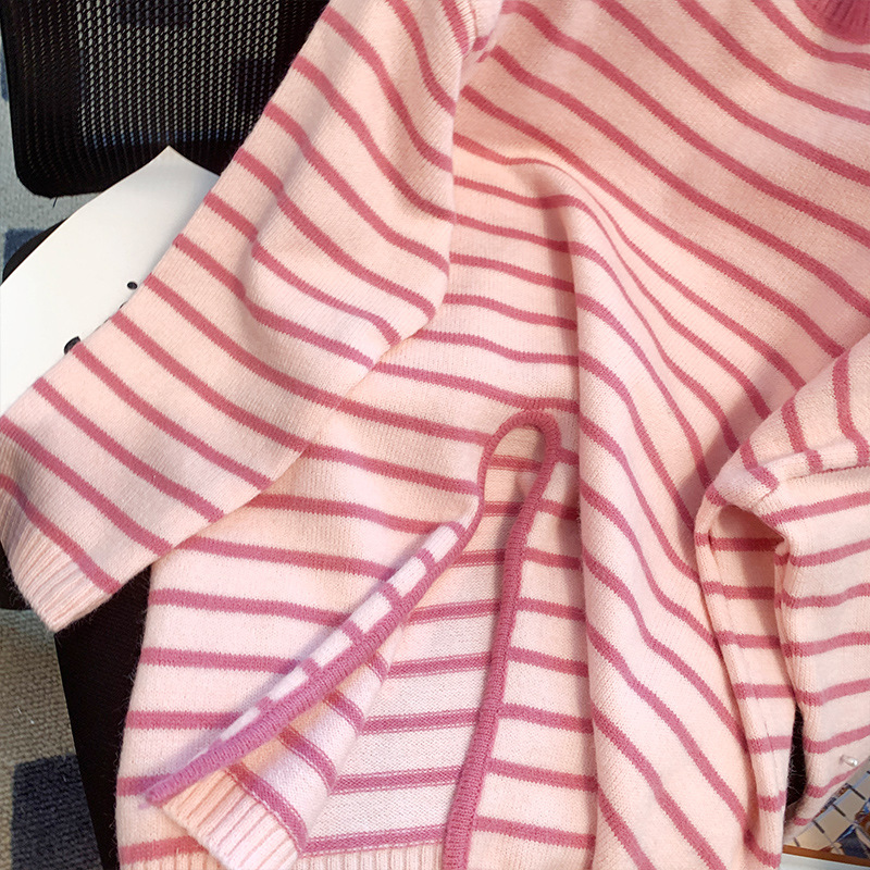 Women's Clothing autumn new women's lazy style striped round neck sweater fashion sweater women autumn and winter loose top trend_voghion.com