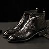 Martens, men's high boots for leather shoes with zipper pointy toe, crocodile print, genuine leather, European style