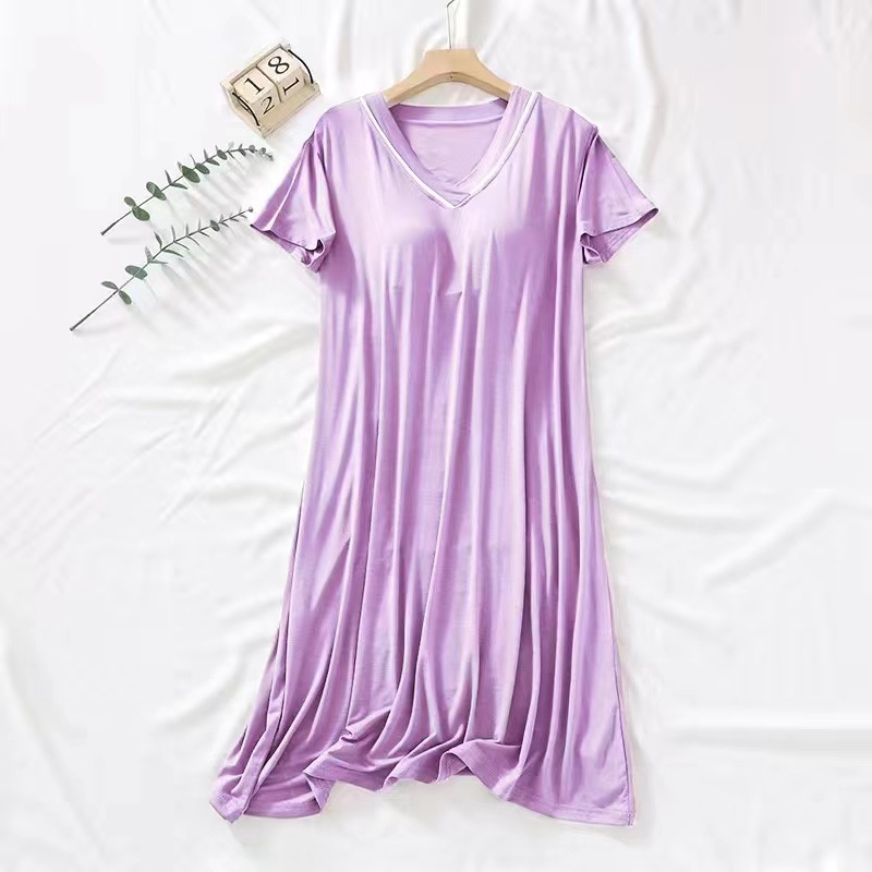 Camisón de manga corta de verano con almohadilla de pecho de la niña de color sólido lindo dulce ropa exterior suelta vestido homewear