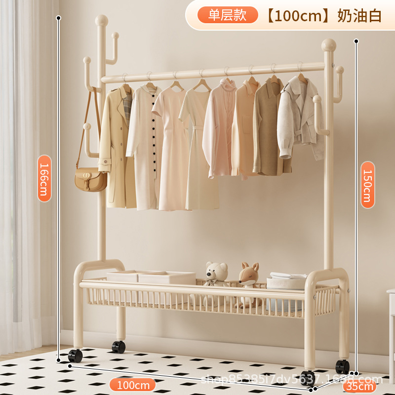 100cm 크림 화이트 단층 메쉬 바구니丨후크 6개 + 금속 캐스터 휠