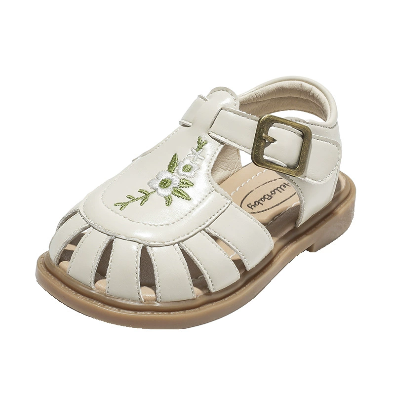 Summer bag, children's footwear, sandals, small princess costume, soft sole, with embroidery, Korean style