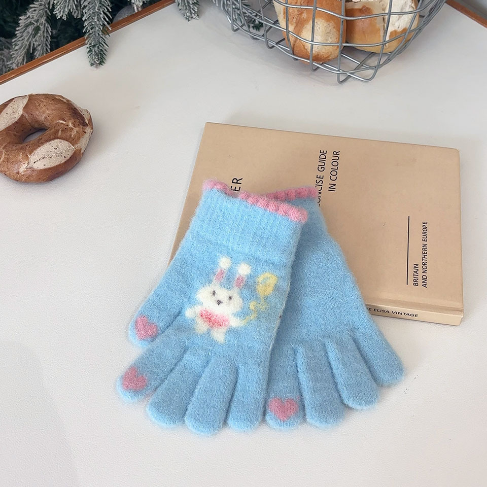 Nuevos globos amor conejo niña guantes de lana otoño e invierno ciclismo anticongelante manos a prueba de frío niños lindos cinco dedos