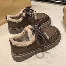 勃肯鞋女春夏新款厚底加绒加厚休闲保暖棉鞋羊羔毛小皮鞋