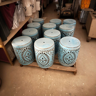Retro Home Ceramic Stool, Ancient Embroidered Stool, Chinese Style Round Stool, 40cm High Matte Chair, Ceramic Drum Stool
