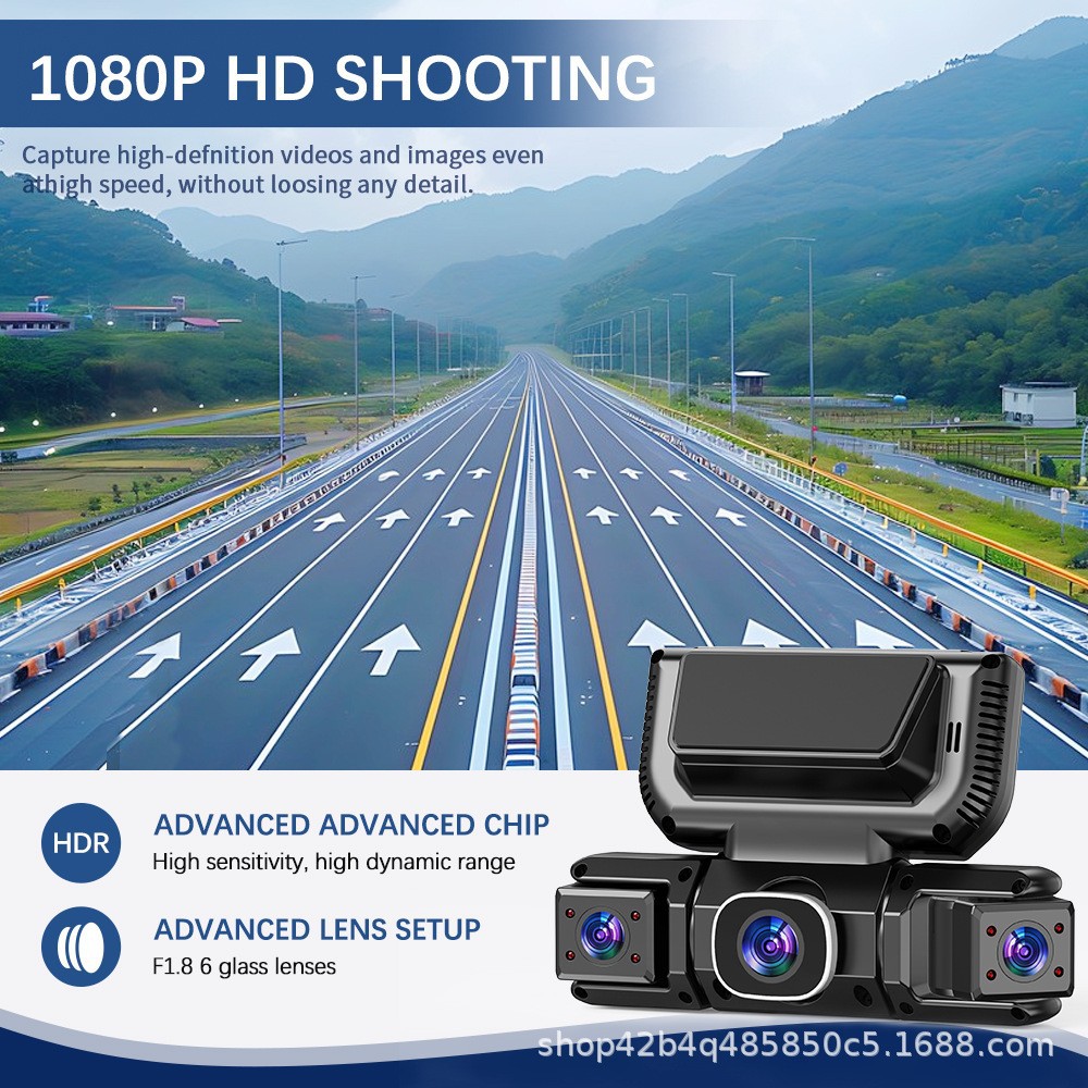 New 3inch Quad-Camera HD Dash Cam with Infrared Night Vision, IPS HD Screen, and WiFi Mobile Connectivity