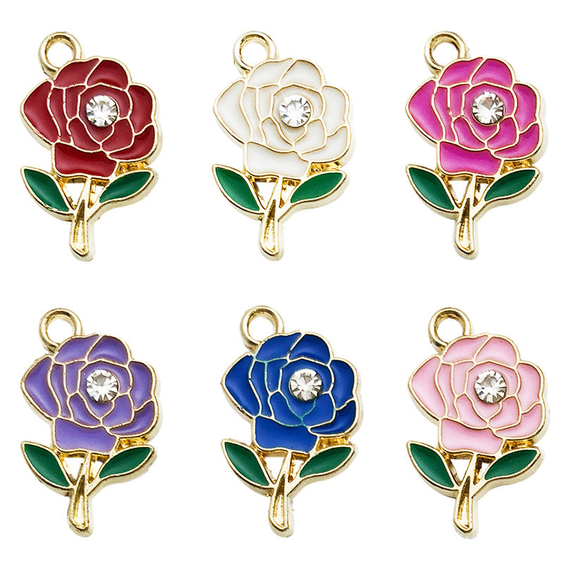 6-Color Rose Shiny Diamond Alloy Oil Dripping DIY Jewelry Accessories Mobile Phone Chain Key Chain Pendant Pendant Material