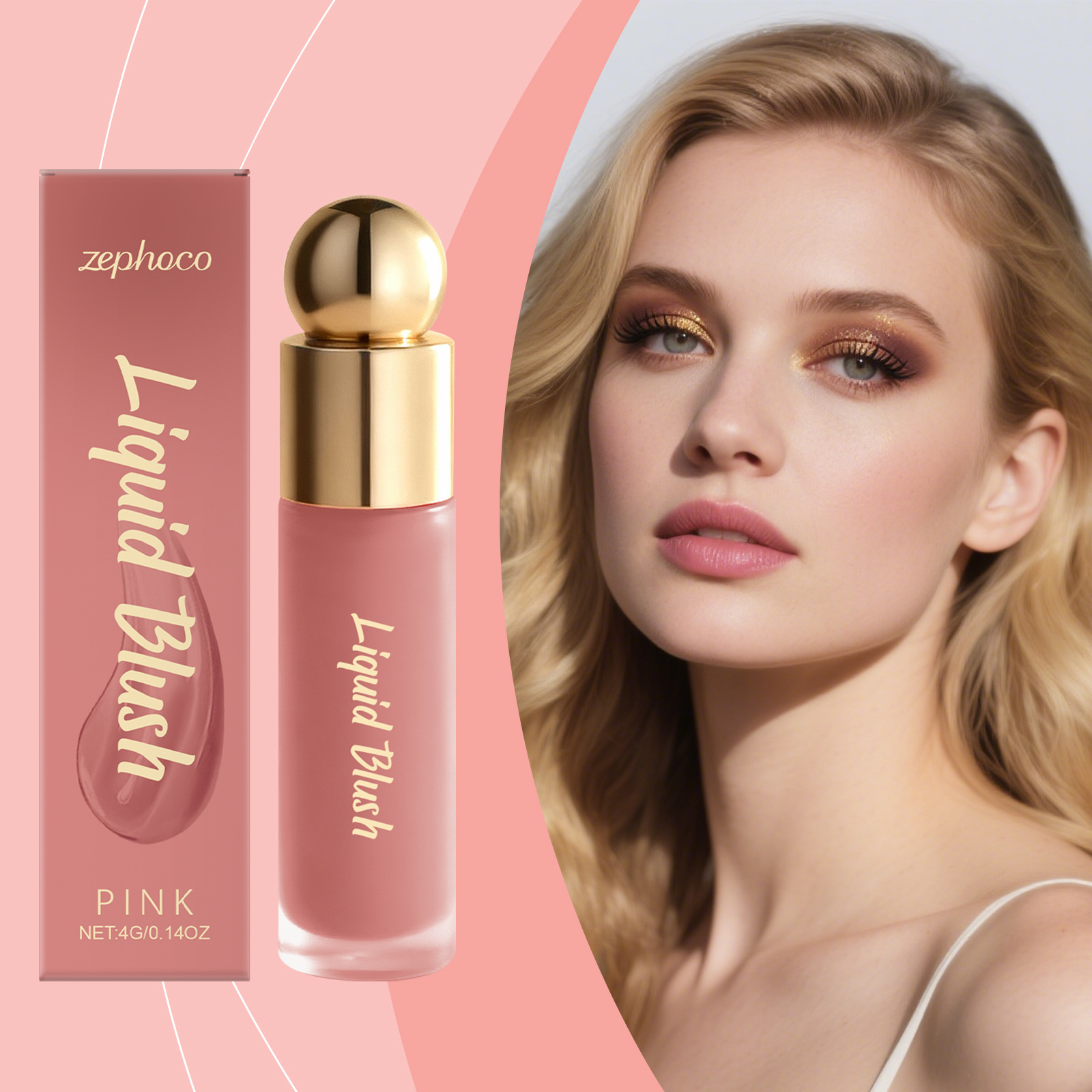 Cross-Border Selection Zephoco Liquid Blush (Pink) with a Moisturizing Texture That Won'T Dry Out the Skin, Provides Intense Color, and Lasts Long