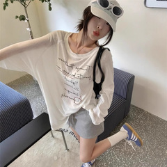 通気性日焼け止めプリントブラウス長袖tシャツ女性夏2025新型ゆるい痩せた中長タイプの肩の上着