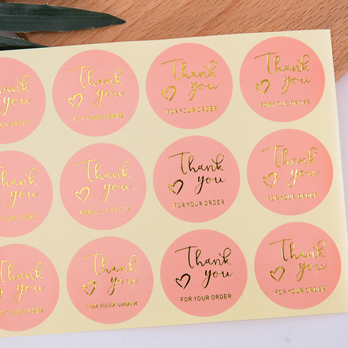 Round love thank you sealing sticker, hot stamping self-adhesive sticker, baking sealing sticker 12 pieces