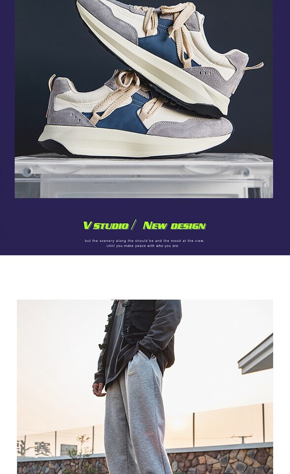 Giày sneaker nam phối màu , nhẹ thoáng khí, đế bệt — màu xanh, màu xám chi tiết 11