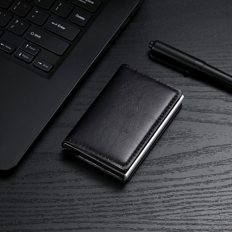 Anti-robo transfronterizo anti-magnético metal elástico bolsa de tarjetas de crédito caja de metal de aluminio para hombres bolsa de tarjetas de plata