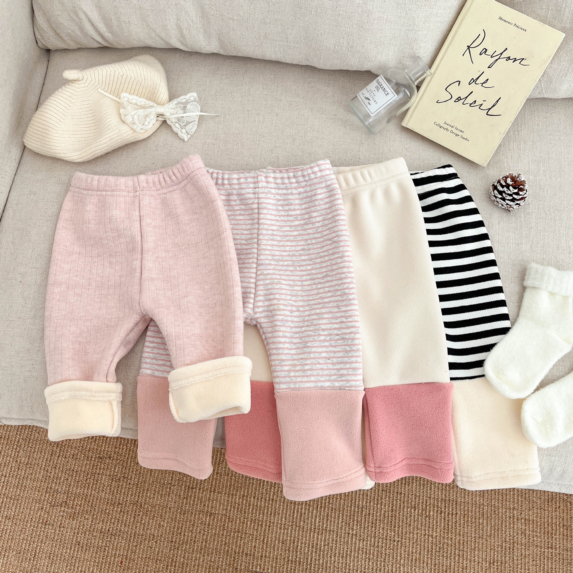 ins韩版冬季加绒打底裤洋气女宝宝拼色百搭加厚保暖大pp外穿裤子