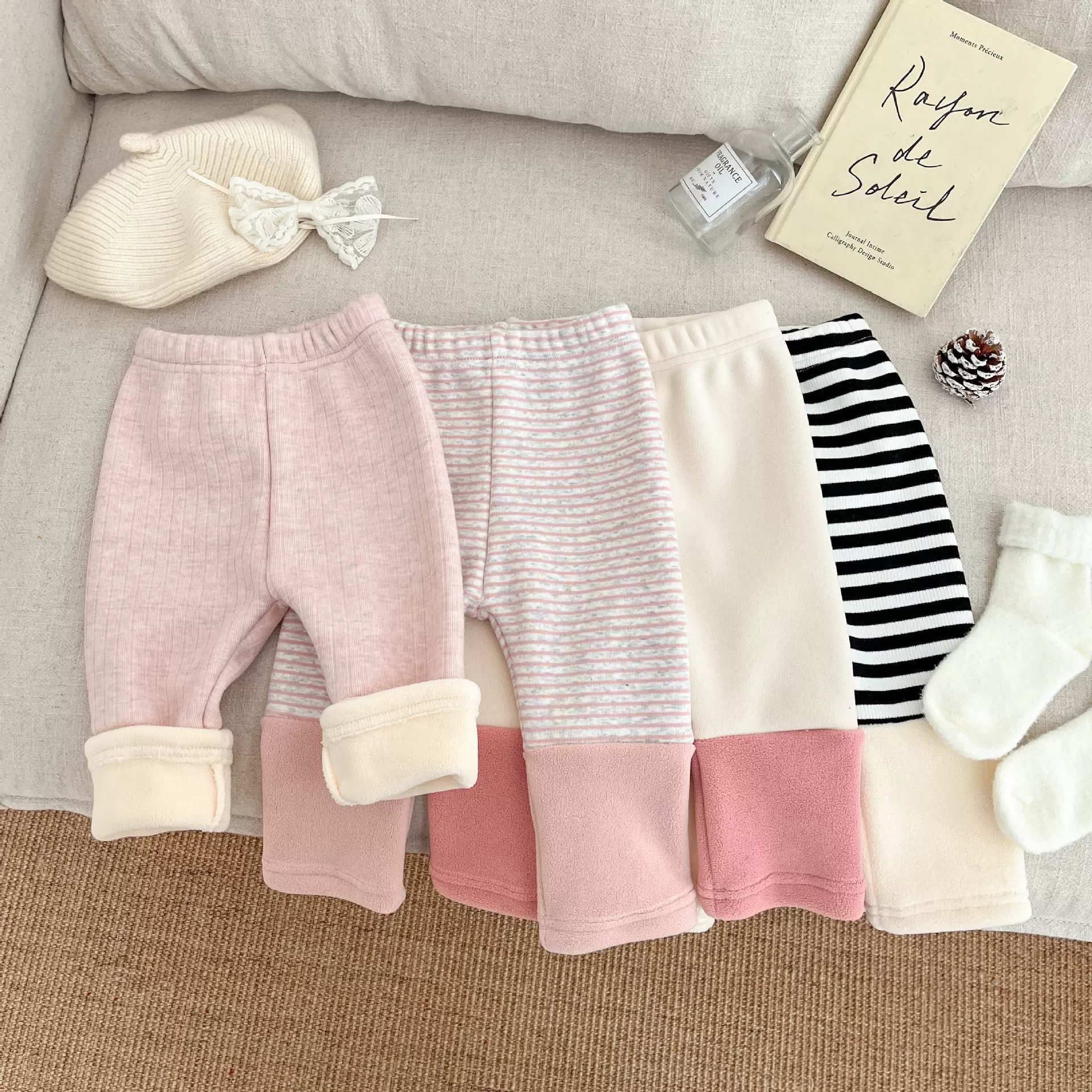 ins韩版冬季加绒打底裤洋气女宝宝拼色百搭加厚保暖大pp外穿裤子