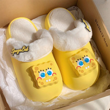 创意可拆卸毛绒室内外穿月子鞋女可爱海绵宝宝冬季防水壳子棉拖鞋