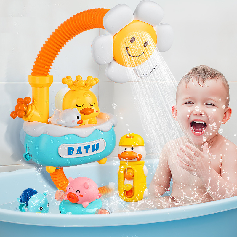 infant and toddler summer bathing electric sunflower shower head children‘s cute duck water wheel baby‘s bathroom water play toy wholesale
