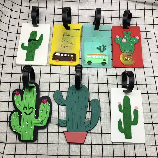 Manufacturer Pvc Soft Glue Creative Boarding Pass Luggage Card Holder Tag Plant Cactus Luggage Tag Can Be Customized with Silicone