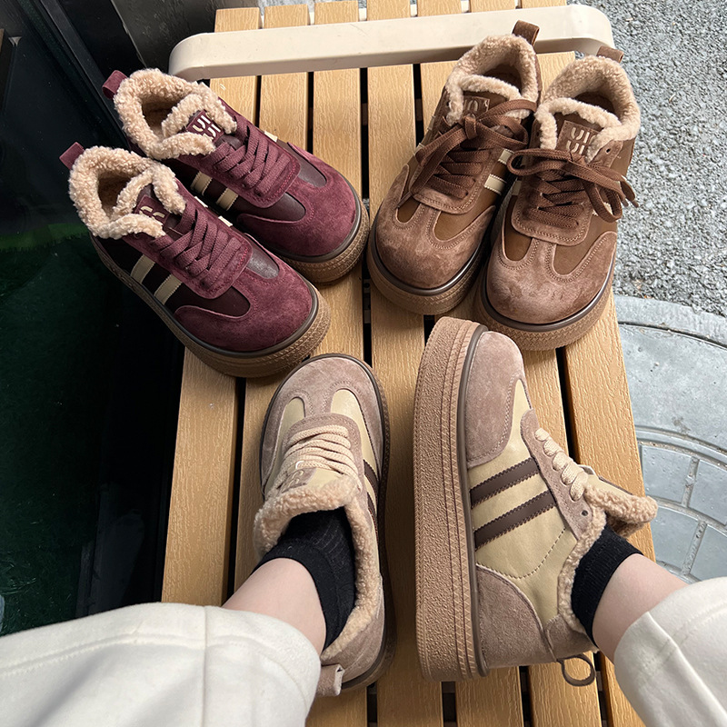 Genuine Leather Forrest Gump Shoes 2025 Winter New Retro German Training Shoes High-Top Fleece-Lined Women's Shoes Thick-Soled Versatile White Shoes for Women