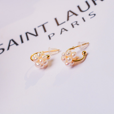 Freshwater pearl earrings French romance 14k Sense of design Earrings Ear Studs Wind court Snowball Ear Studs