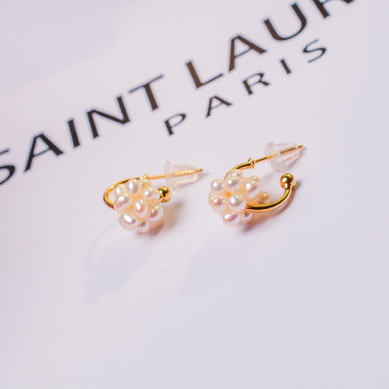 Freshwater pearl earrings French romance 14k Sense of design Earrings Ear Studs Wind court Snowball Ear Studs