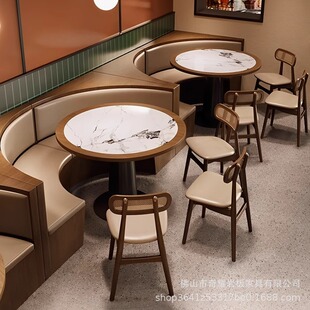New Chinese-Style Hunan Restaurant with Wall-Mounted Booths, Sofa-Themed Restaurant, Hot Pot Restaurant, Barbecue Restaurant, Table and Chair Combination, Solid Wood