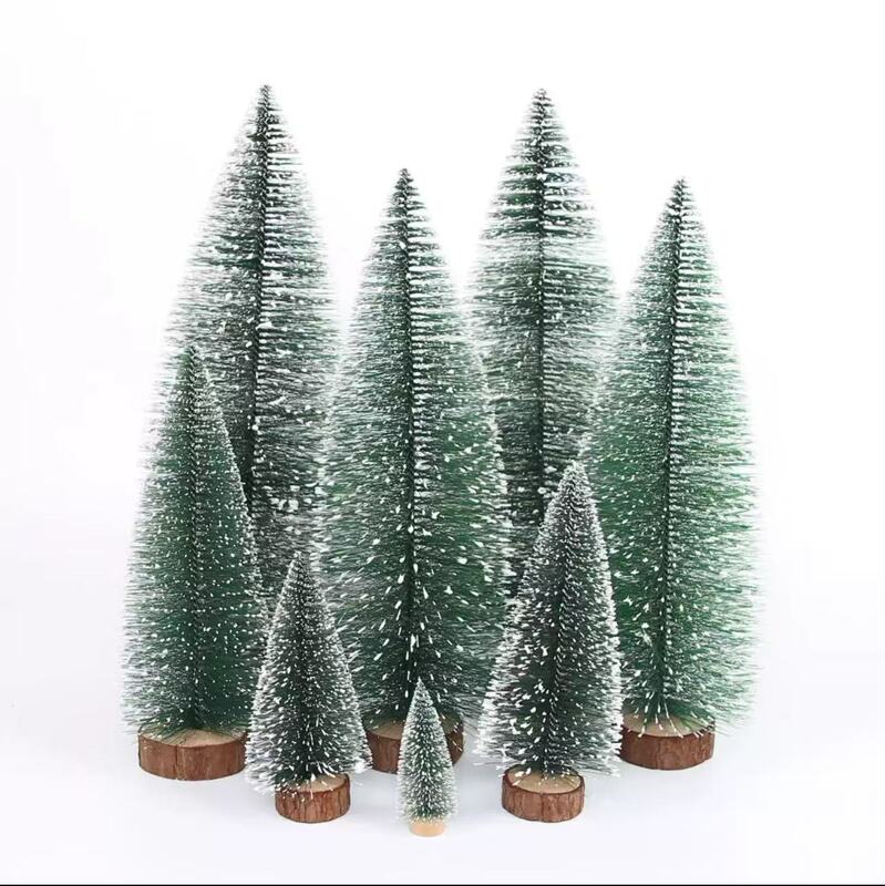 Mini Christmas Tree Desktop Ornaments DIY Pine Needle Tree Christmas Decoration Christmas Tree with White Snow Pine Small Christmas Tree