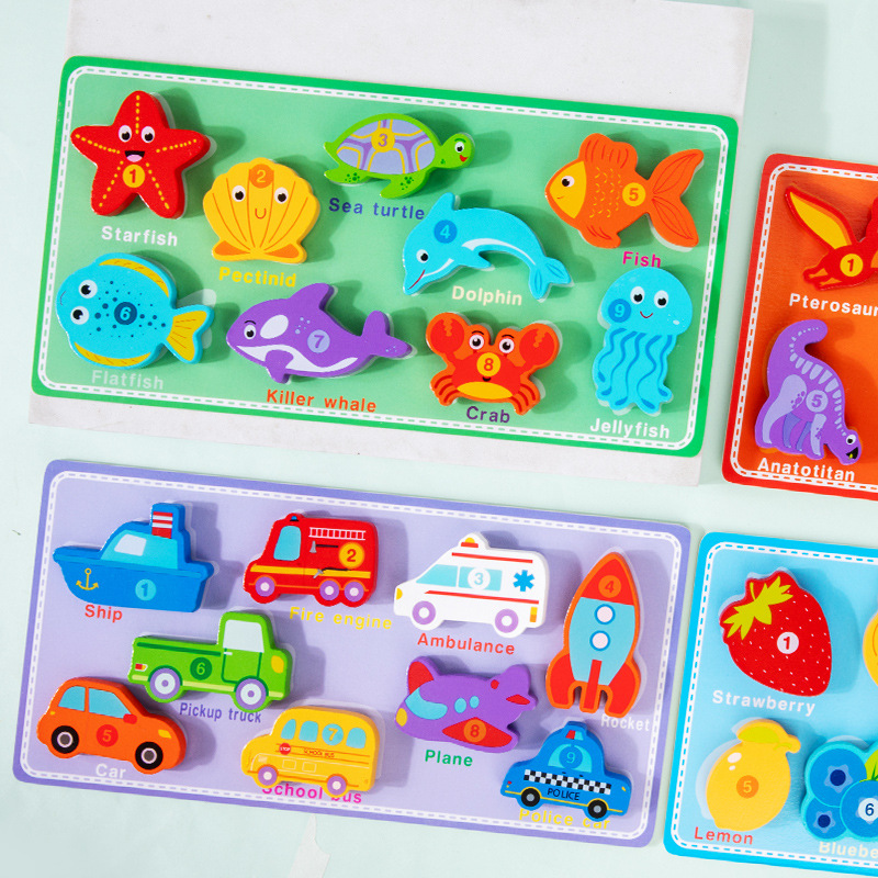 Iluminación para niños, números de madera, animales, tráfico, color, cognición, desgarro, rompecabezas tridimensional, rompecabezas, educación temprana, juguetes educativos