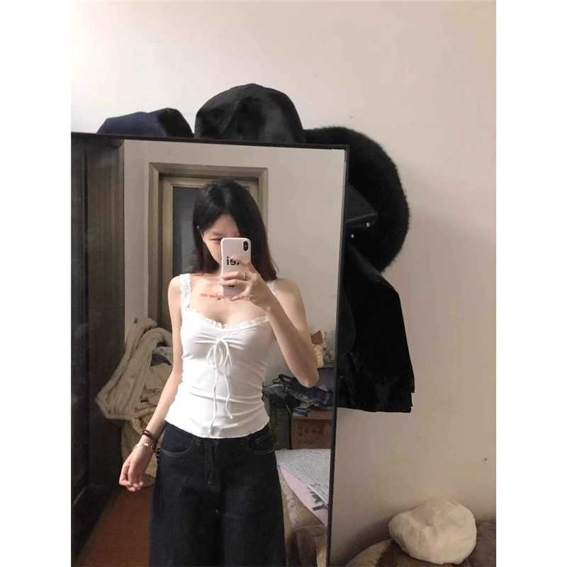 Lace top with cups with bow, tank top for leisure, lace dress