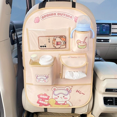Car storage bag/box Car Seat Back Storage Rack - bear-storage-anti-kick-pad-long-style-free-waterproof-inner-bucket