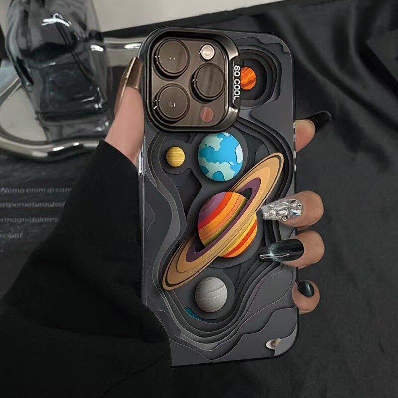 Cosmic Planet-Themed Phone Case Suitable for Apple 16 Pro Max, iPhone 15 Pro, Cool 14 Pro, High-End 17 New Model
