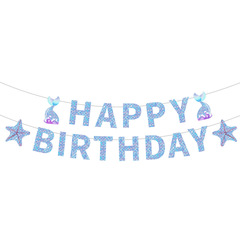 跨境2023美人魚派對裝飾生日拉旗夏季美人魚主題生日布置橫幅批發