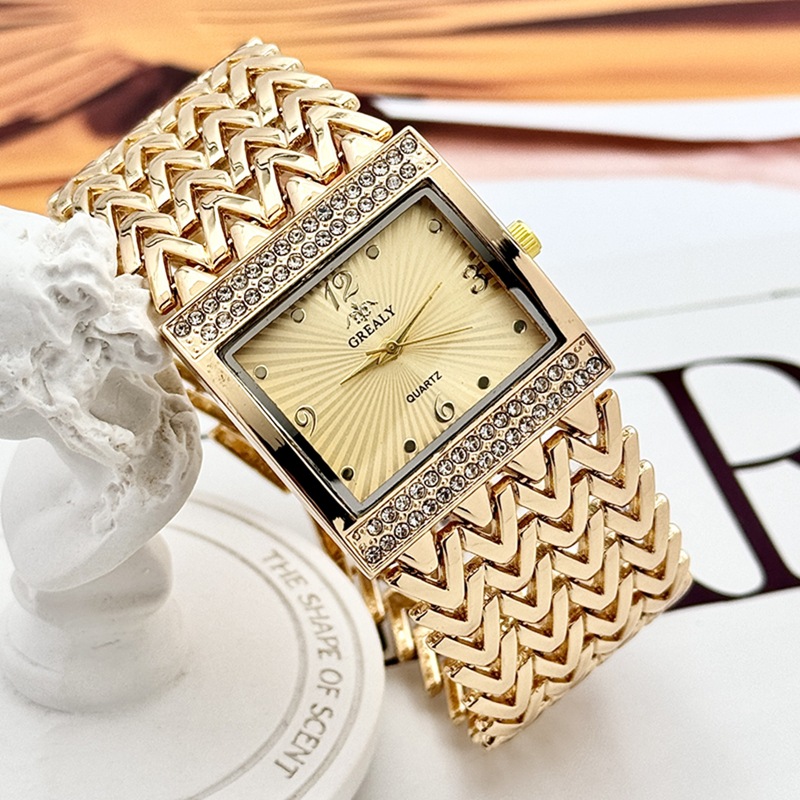 GREALY foreign trade new square diamond wavy wide strap women's watch simple quartz watch bracelet watch women