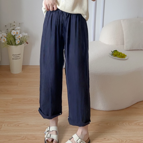 Laycel Tencel Linen Purple Women's Summer Thin High-Waisted Loose Petite 9/10 Straight Leg Pants