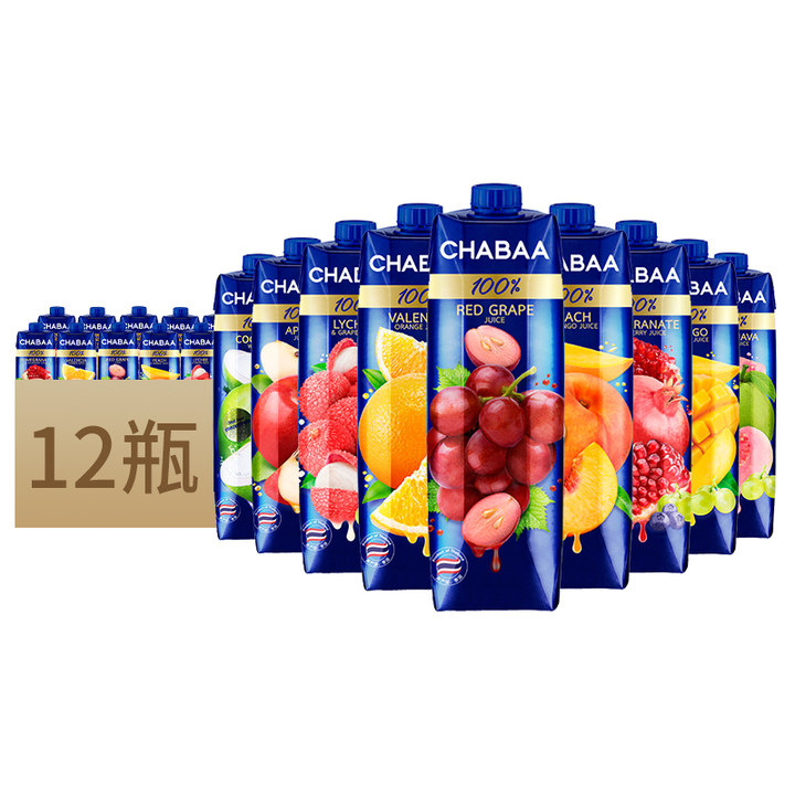泰国原装进口CHABAA恰芭100%纯果汁饮料1L*12盒0添加葡萄橙子饮料