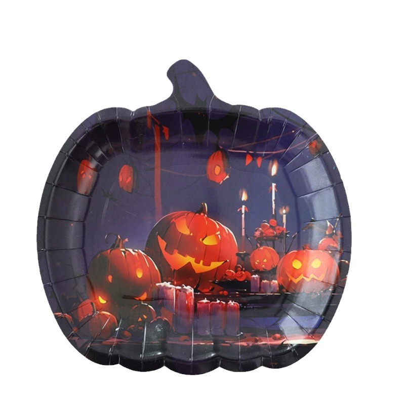 新しいクロスボーダーハロウィンパーティー紙皿ハロウィン装飾テーマゴースト使い捨て紙皿カボチャディナープレート|undefined