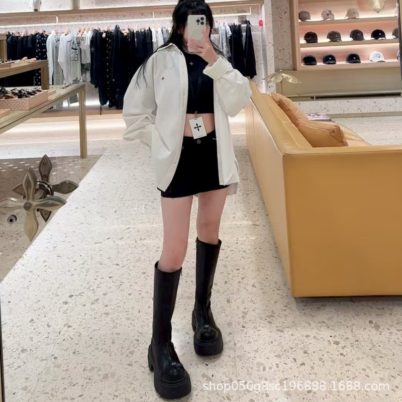 SMFK十字巨人衬衫刺绣纯色阔身超大工装休闲衬衣男同款女25秋上新|undefined